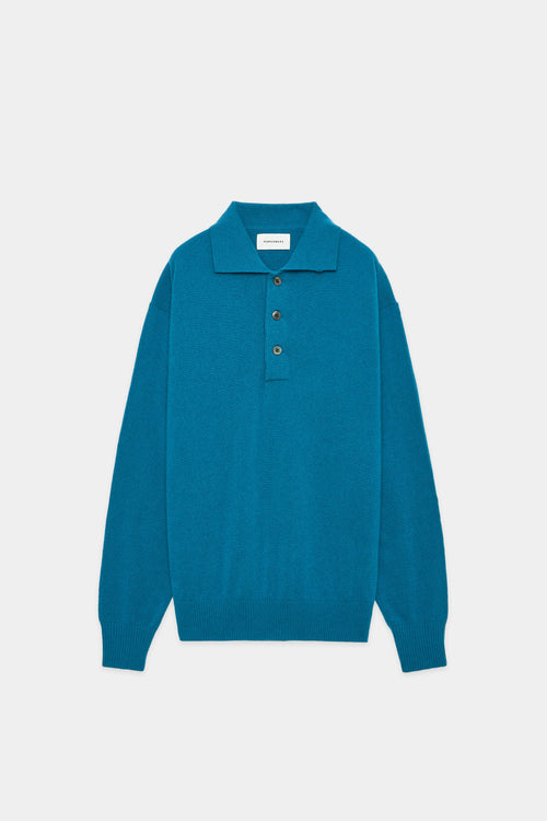 PURE CASHMERE CASHMERE  POLO COLLAR JUMPER, Blue