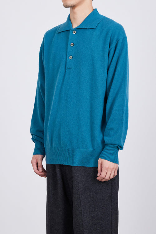 PURE CASHMERE CASHMERE  POLO COLLAR JUMPER, Blue