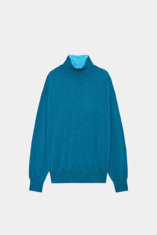 PURE CASHMERE CASHMERE DOUBLE NECK JUMPER, Blue