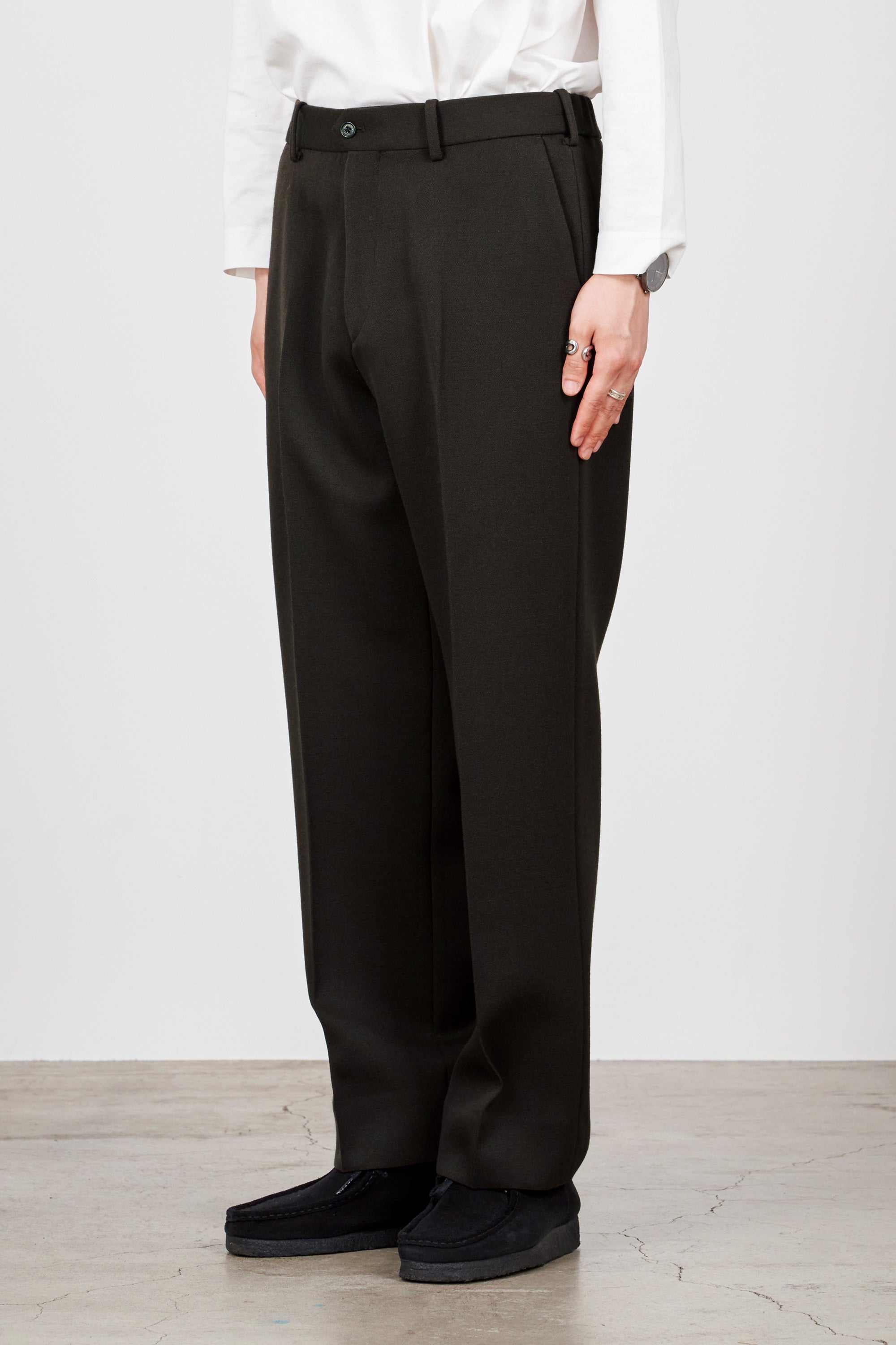 2/32オーガニックウール タキシードクロス / フラットフロントトラウザーズ, Dark Brown