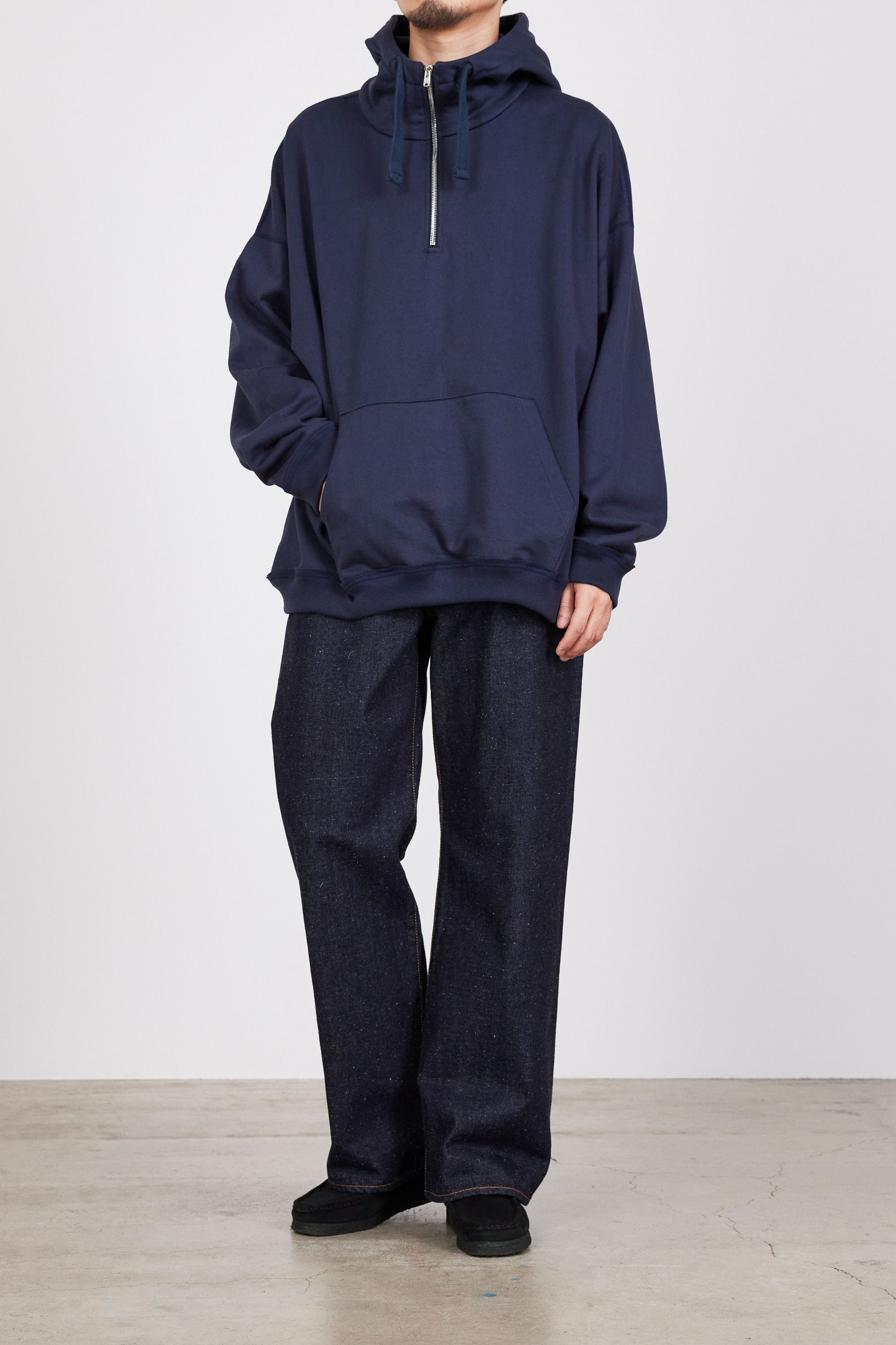 オーガニックコットンヘビー吊裏毛 / クォータージップパーカー, Navy