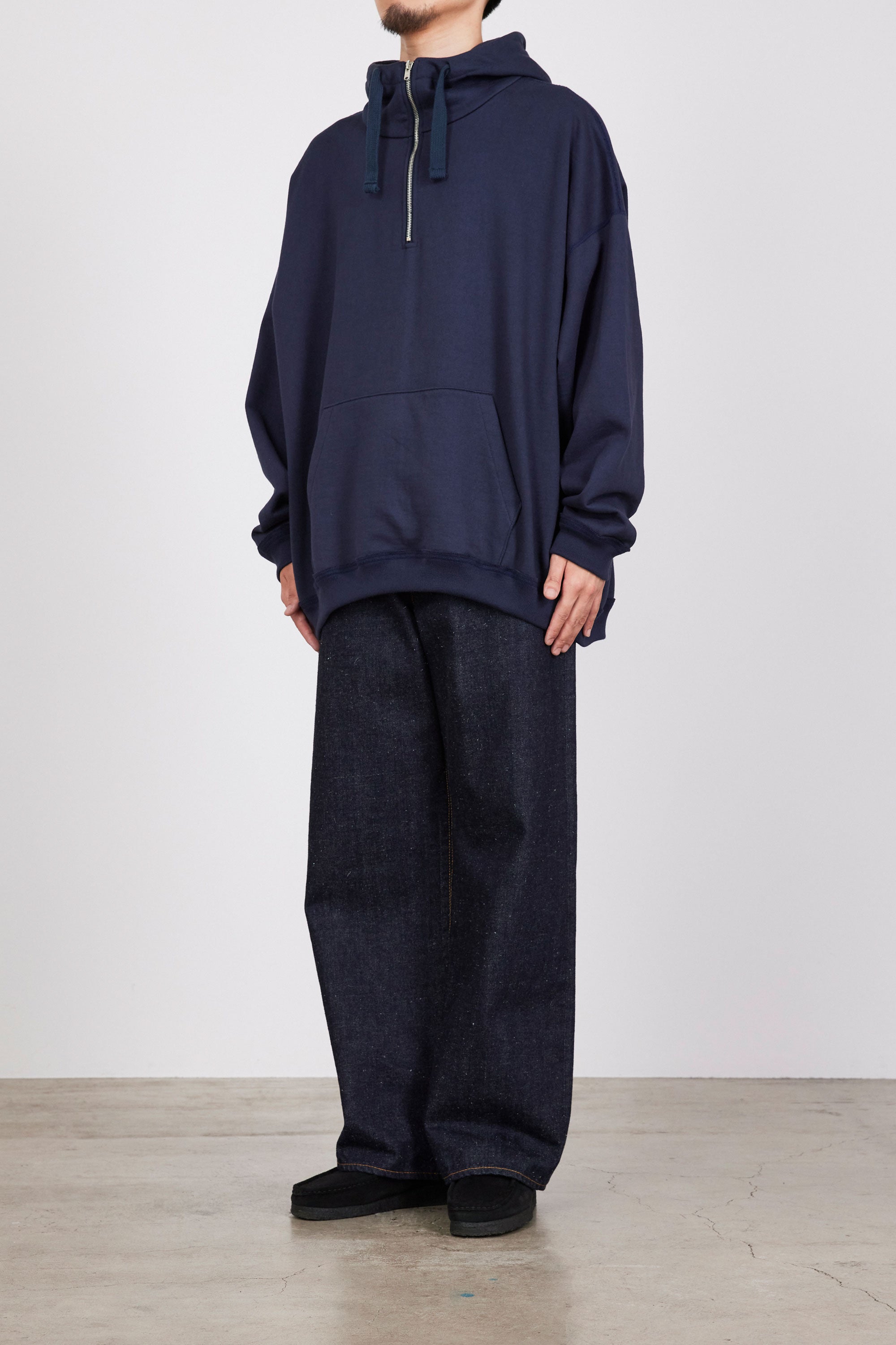 オーガニックコットンヘビー吊裏毛 / クォータージップパーカー, Navy