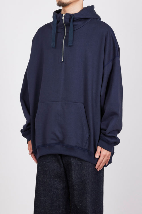 ORGANIC COTTON HEAVY FLEECE QUATER ZIP PARKA, Navy