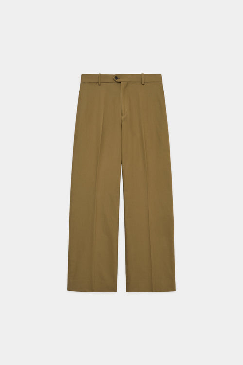 ORGANIC COTTON SURVIVAL CLOTH FLAT FRONT FLARED TROUSERS, Beige