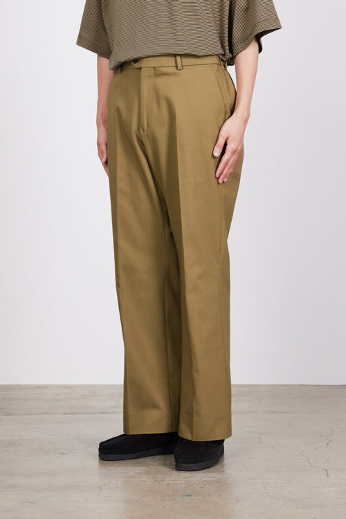 ORGANIC COTTON SURVIVAL CLOTH FLAT FRONT FLARED TROUSERS, Beige