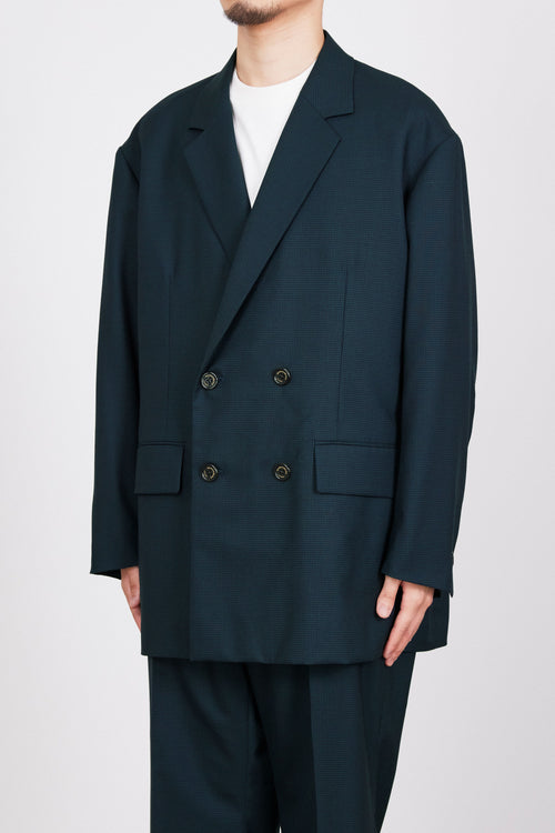 ORGANIC WOOL TROPICAL COMFORT W-BREASTED BLAZER, Olive Check