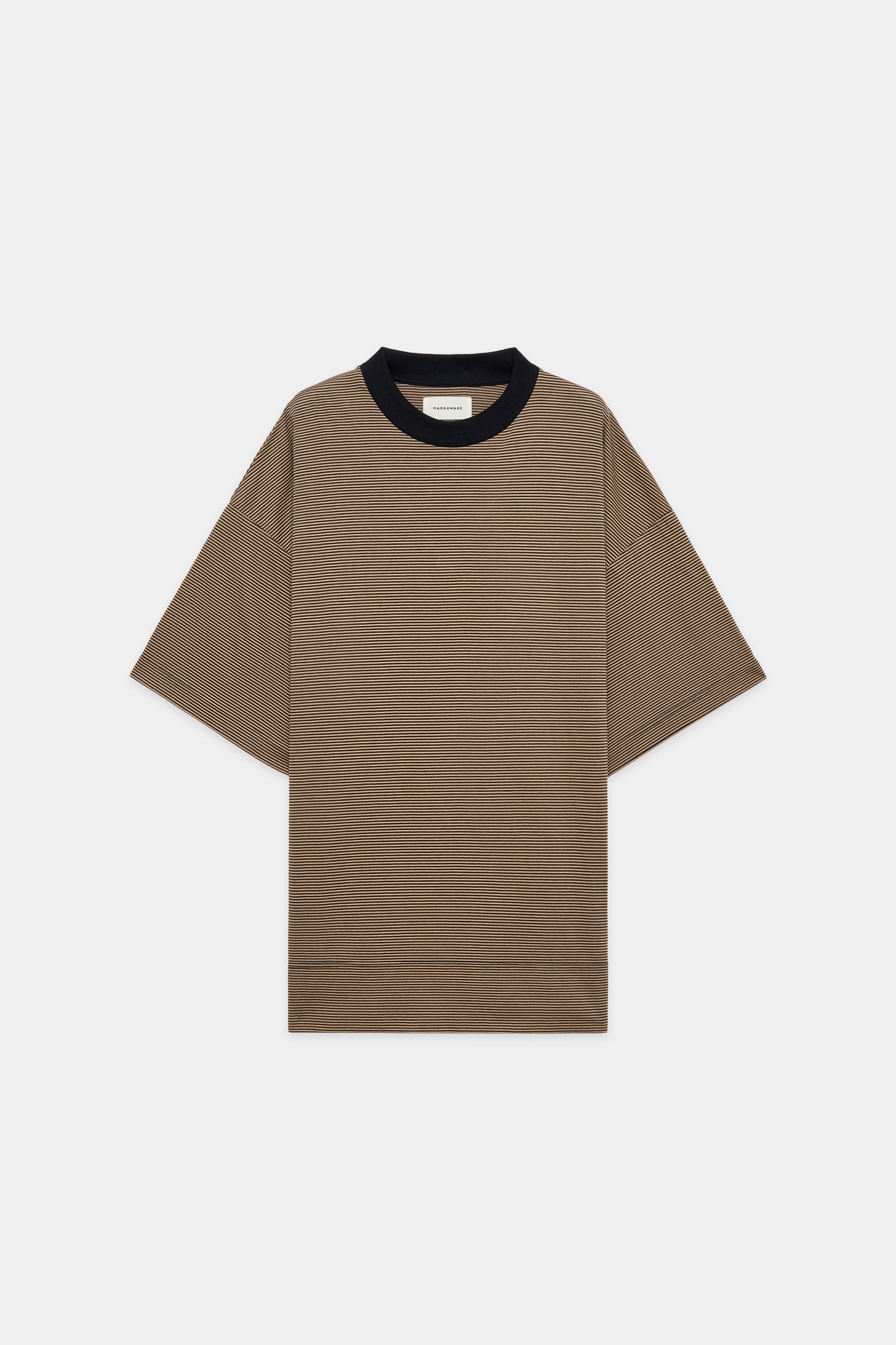 ORGANIC COTTON BORDER KNIT BOX Tee, Beige