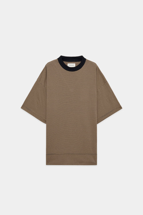 ORGANIC COTTON BORDER KNIT BOX Tee, Beige