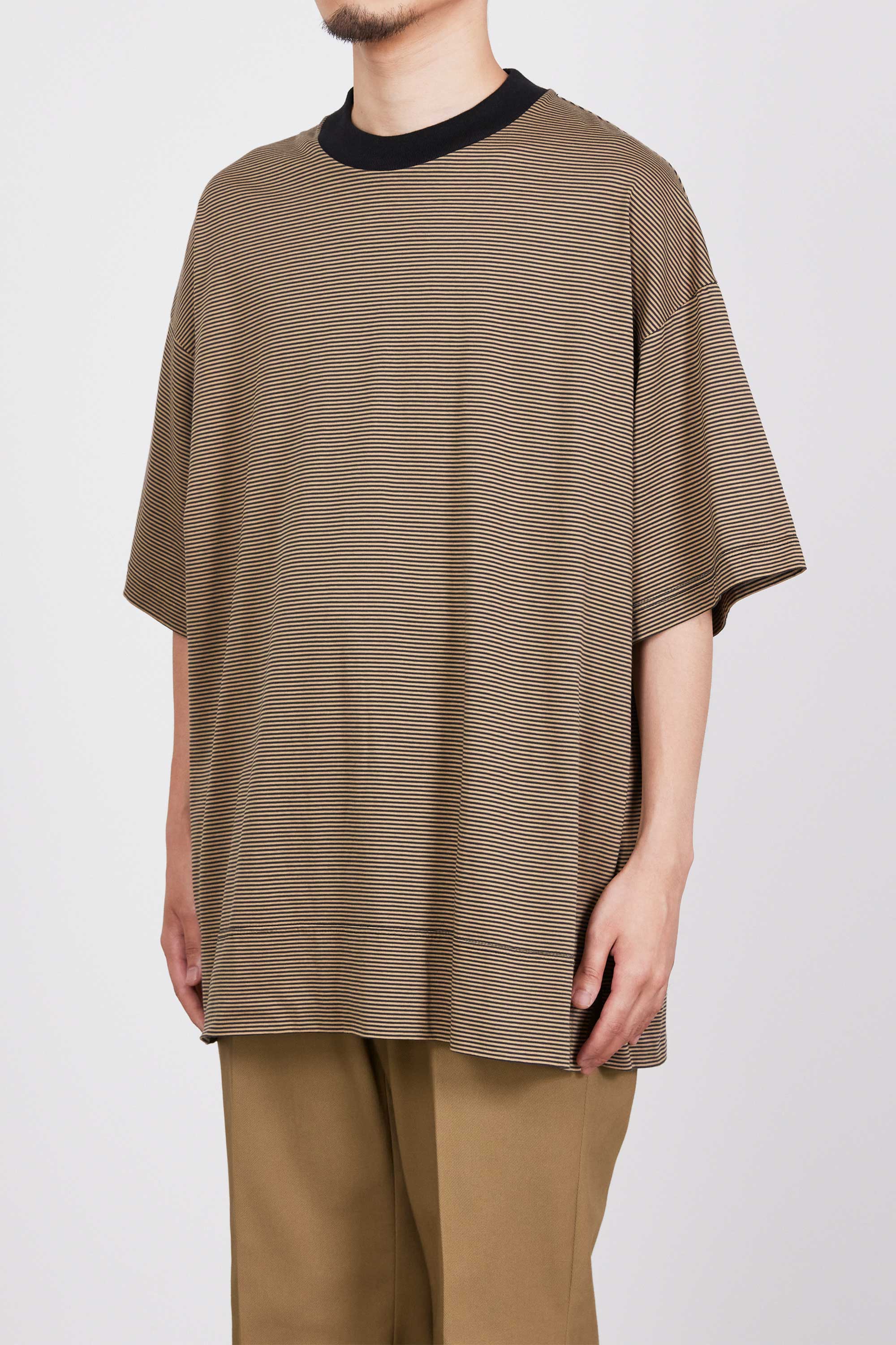 ORGANIC COTTON BORDER KNIT BOX Tee, Beige