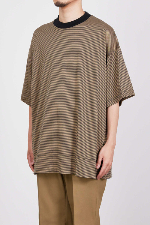 ORGANIC COTTON BORDER KNIT BOX Tee, Beige