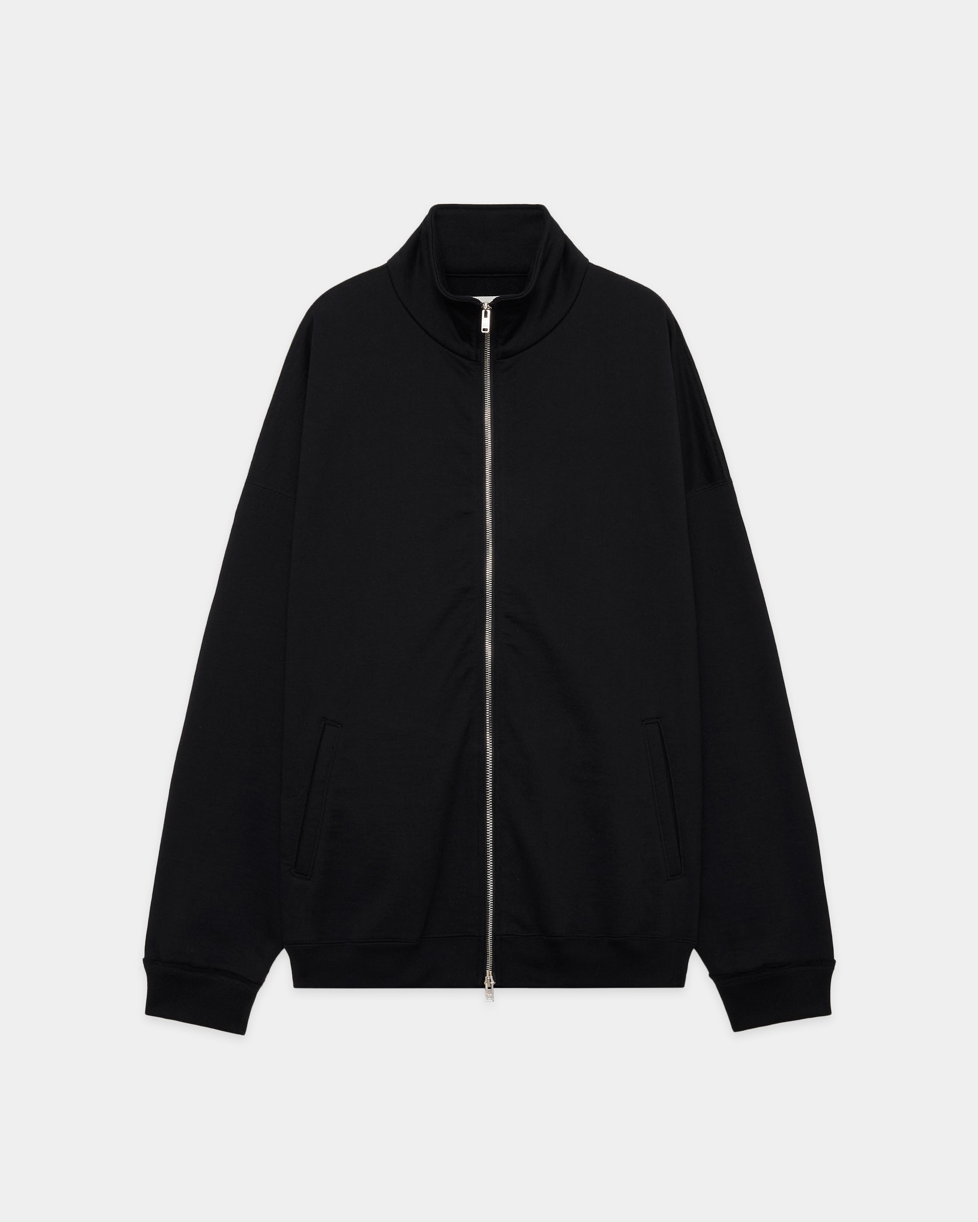 ORGANIC COTTON HEAVY FLEECE TRACK JACKET HUGE, Black
