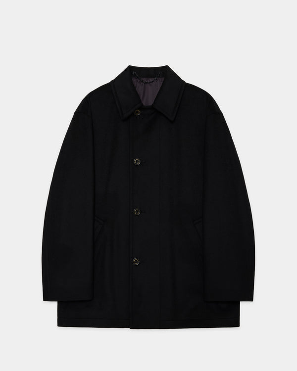 CASHMERE FLANNEL CASHMERE HALF COAT, Black