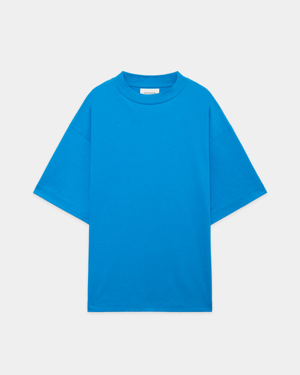 PERUVIAN PIMA ORGANIC COTTON KNIT MOCK NECK Tee, Blue
