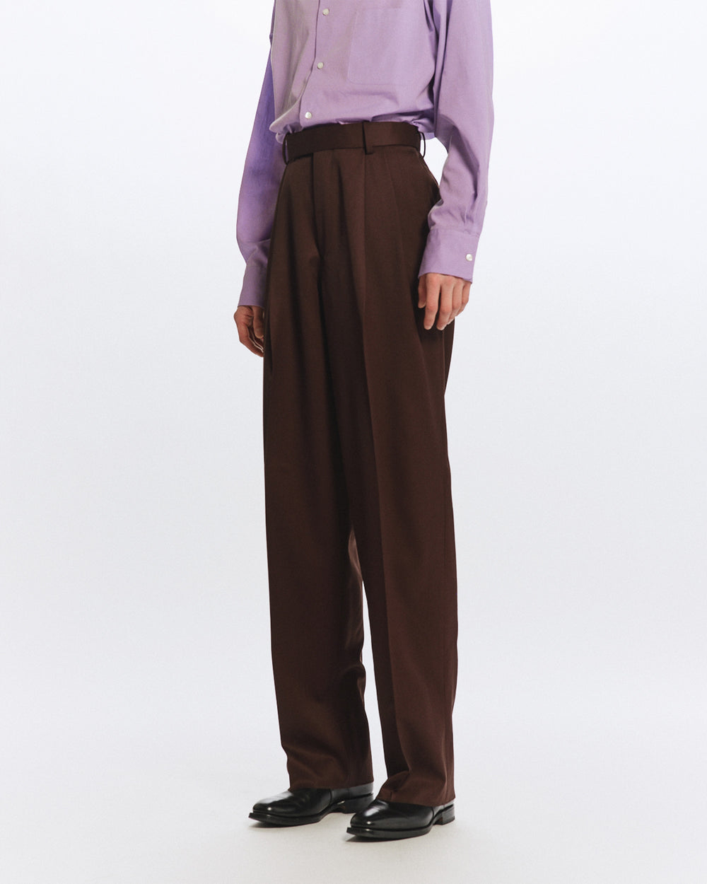ORGANIC WOOL 2/80 GABARDINE DOUBLE PLEATED WIDE TROUSERS, Olive Drab