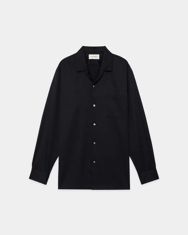 オーガニックウール 2/80 ギャバジン / イタリアンオープンカラーシャツ, Black