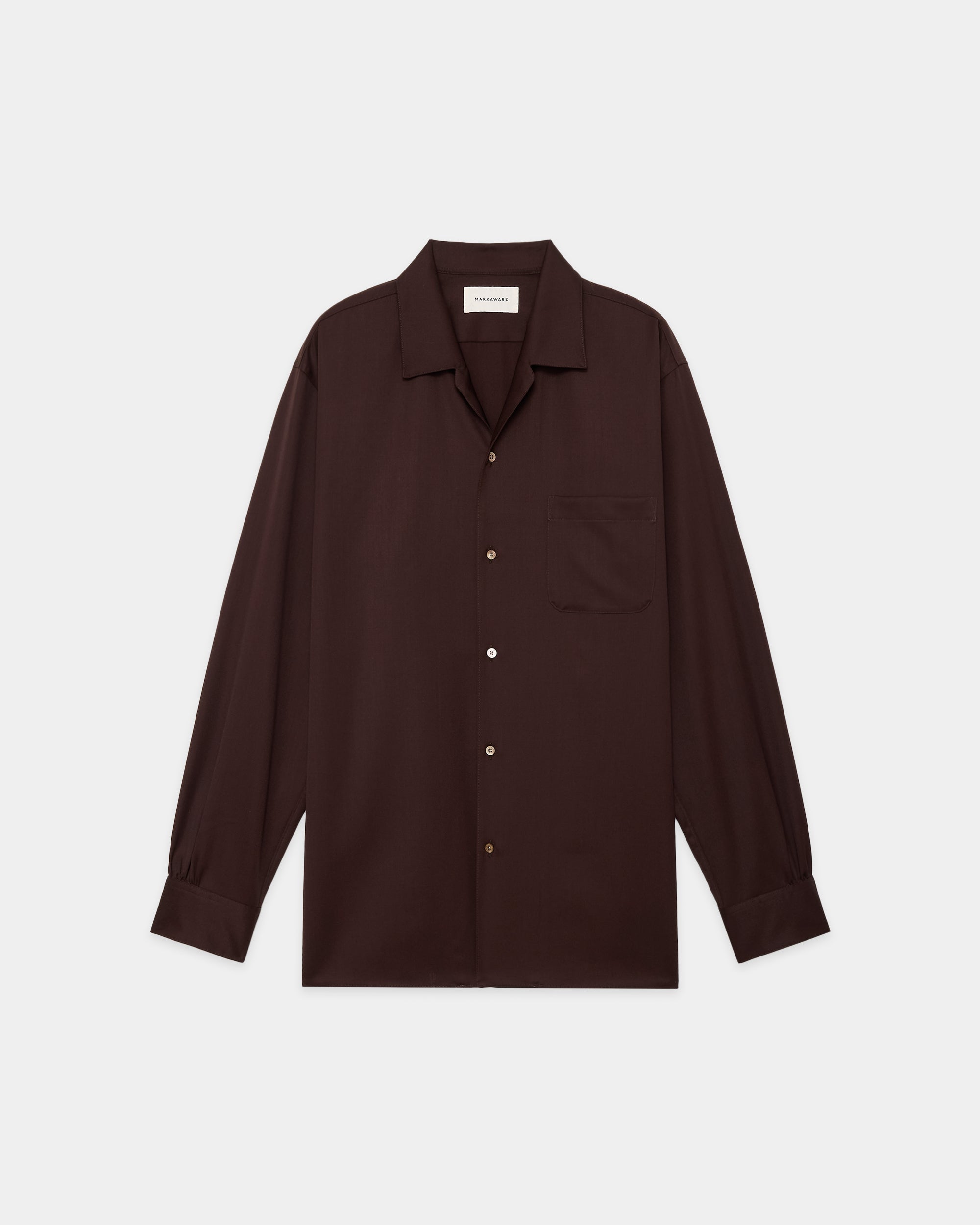 ORGANIC WOOL 2/80 GABARDINE ITALIAN OPEN COLLAR SHIRT, Olive Drab