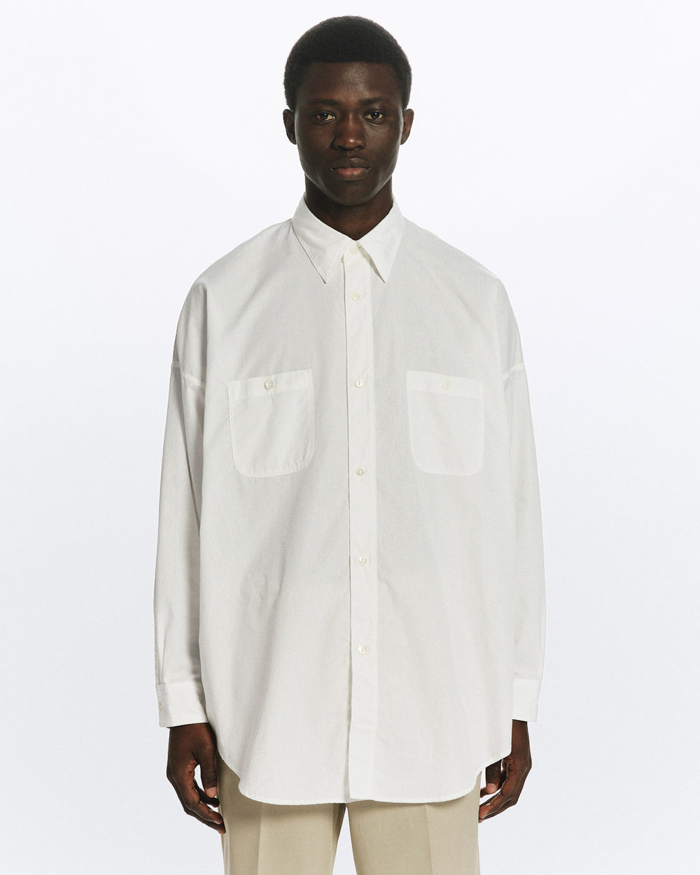 PERUVIAN PIMA POPLIN TENT LONG SHIRT, White