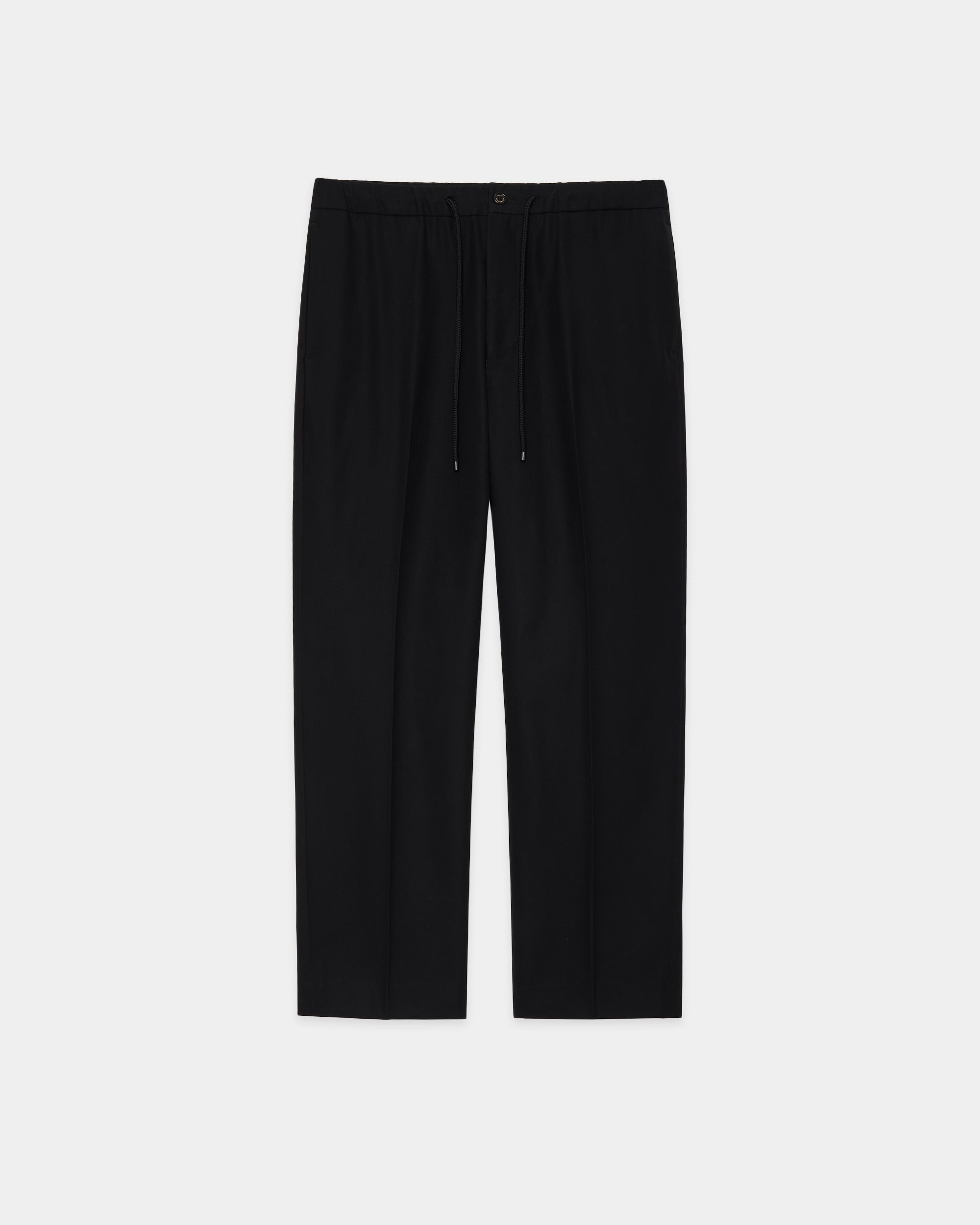ORGANIC COTTON GABARDINE FLAT TAPERED EASY TROUSERS, Black