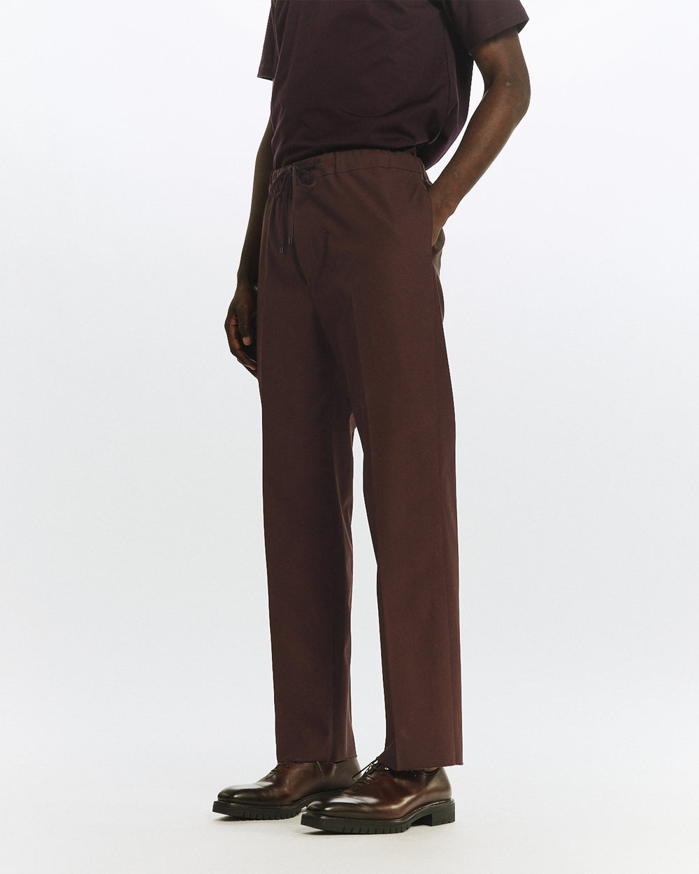 ORGANIC COTTON GABARDINE FLAT TAPERED EASY TROUSERS, Olive Drab