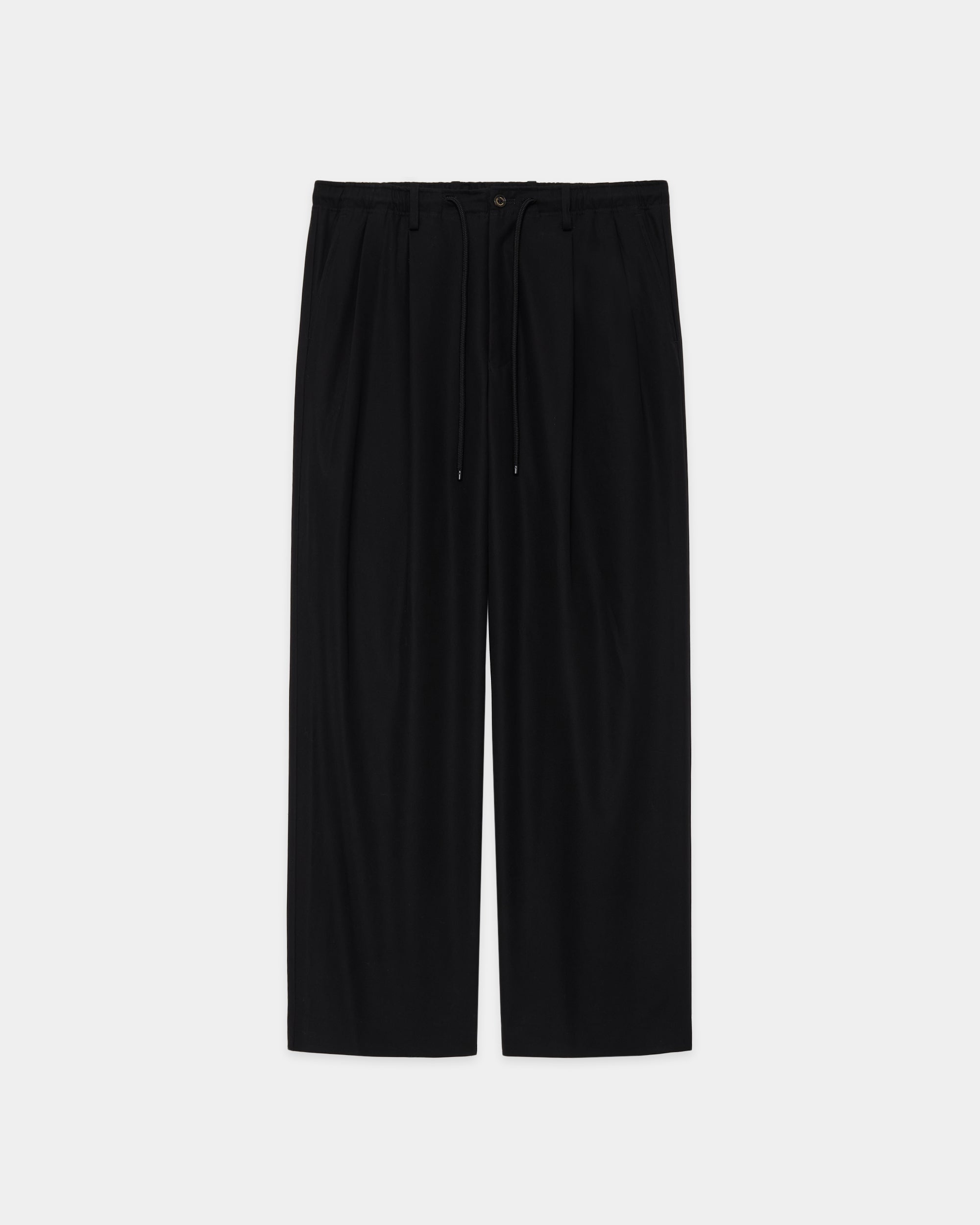 ORGANIC COTTON GABARDINE DOUBLE PLEATED EASY TROUSERS, Black
