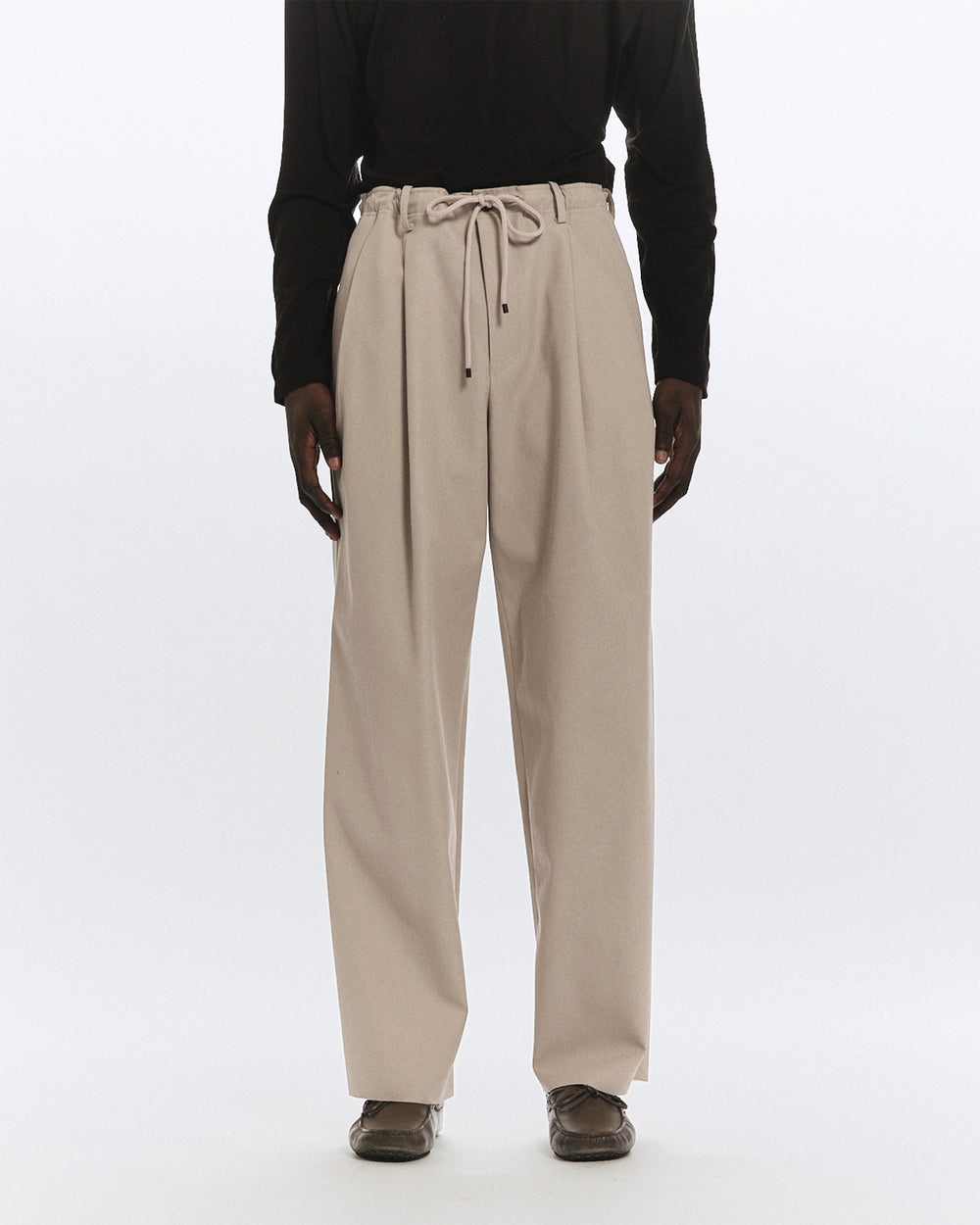 ORGANIC COTTON GABARDINE DOUBLE PLEATED EASY TROUSERS, Light Gray