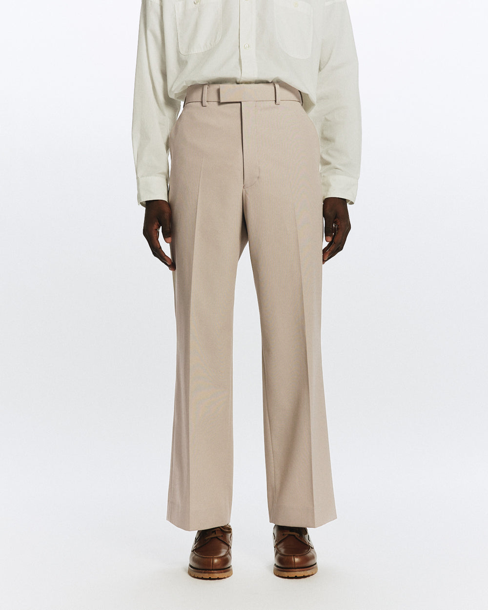 ORGANIC COTTON GABARDINE WIDE STRAIGHT TROUSERS, Light Gray