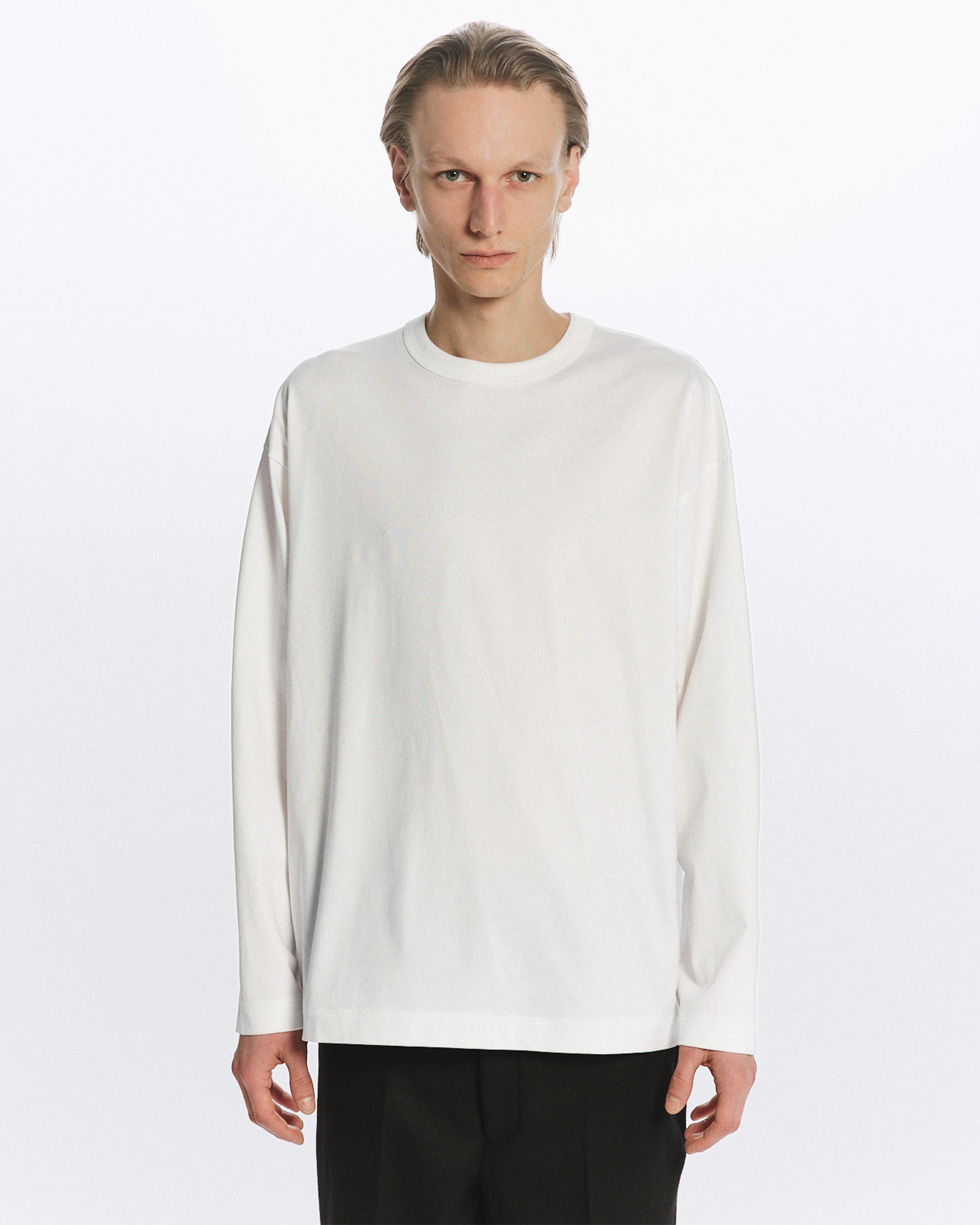 ORGANIC GIZA 60/3 SURVIVAL KNIT COMFORT FIT L/S Tee, White