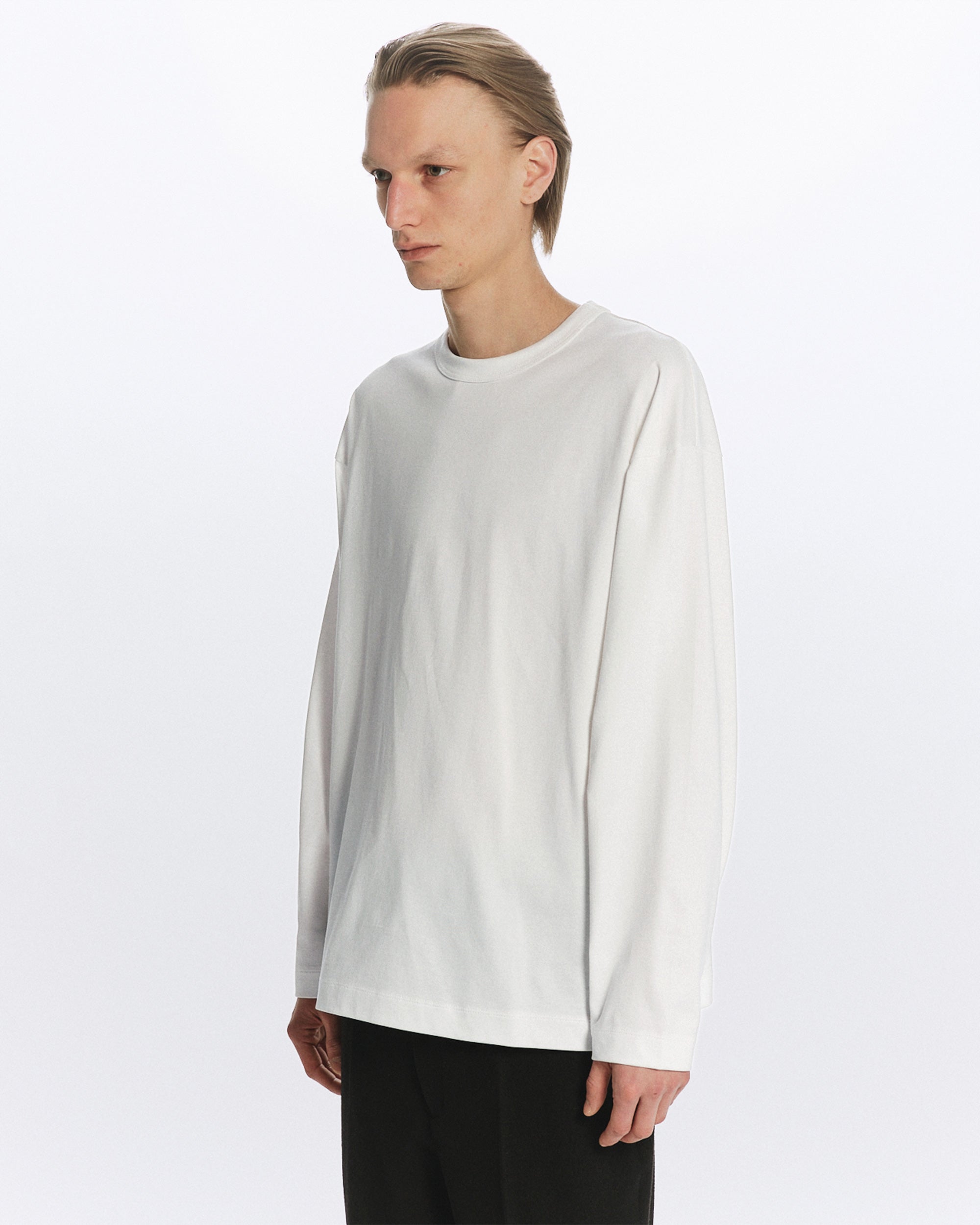 ORGANIC GIZA 60/3 SURVIVAL KNIT COMFORT FIT L/S Tee, White