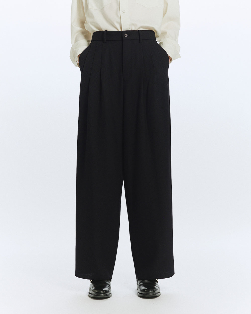 ORGANIC WOOL SURVIVAL CLOTH® TRIPLE PLEATED WIDE TROUSERS, Black