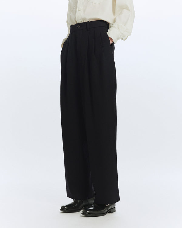 3/60 オーガニックウールサバイバルクロス® / トリプルプリーテッドワイドトラウザーズ, Black