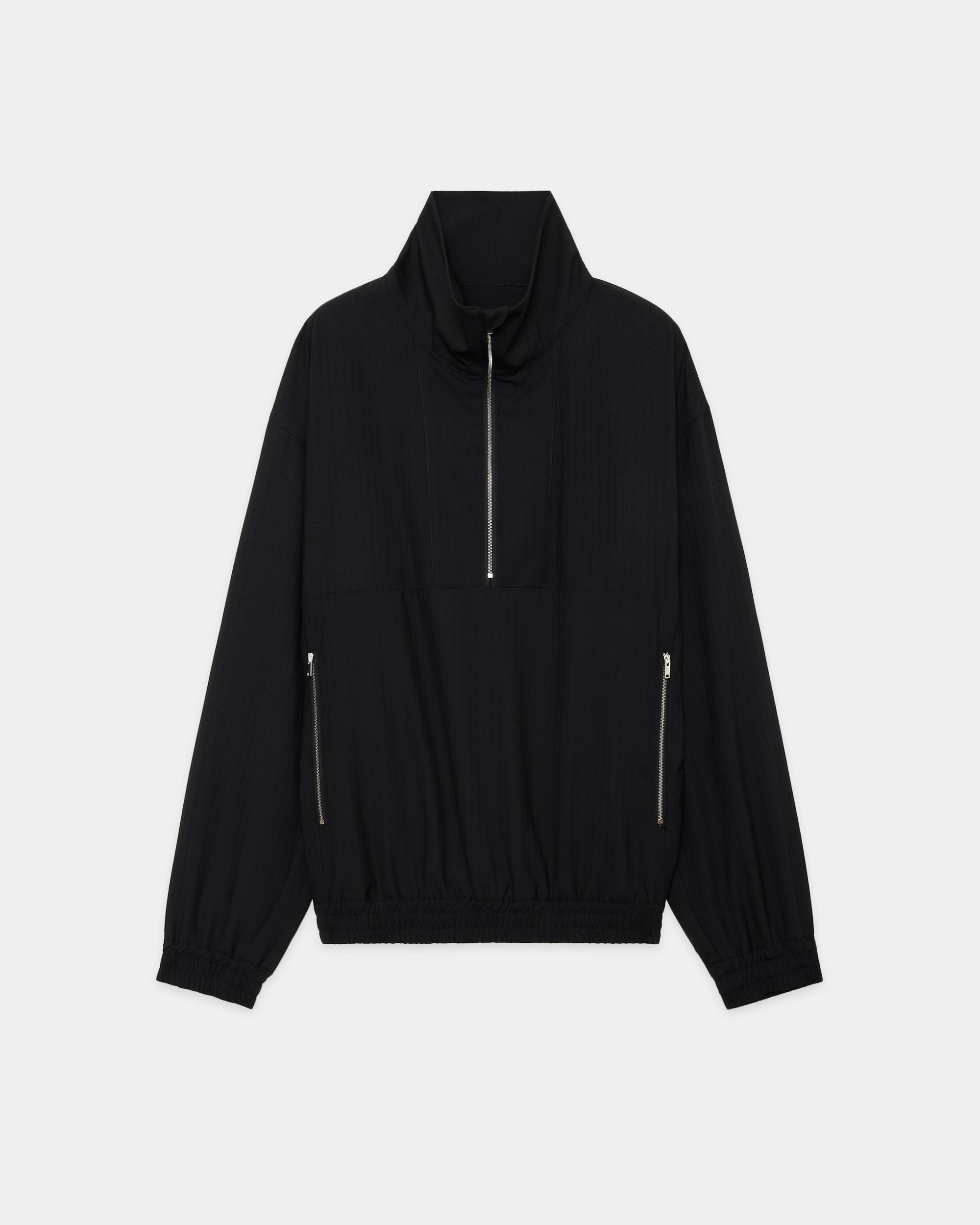 2/60 WOOL TYPEWRITER CLOTH HALF ZIP TRACK JACKET, Black