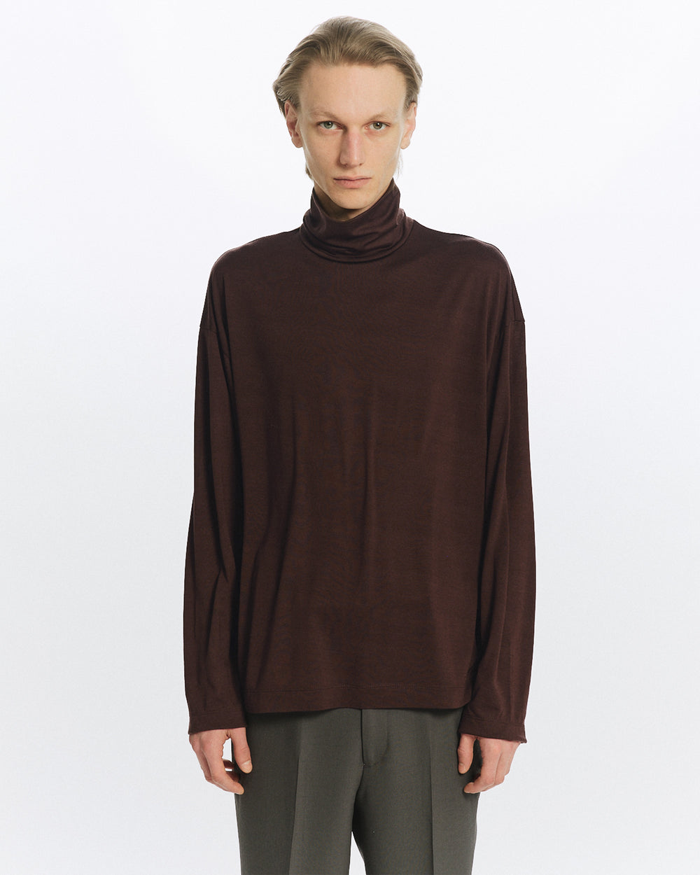SUPER 160s WOOL WASHABLE KNIT LONG SLEEVE TURTLE NECK, Olive Drab