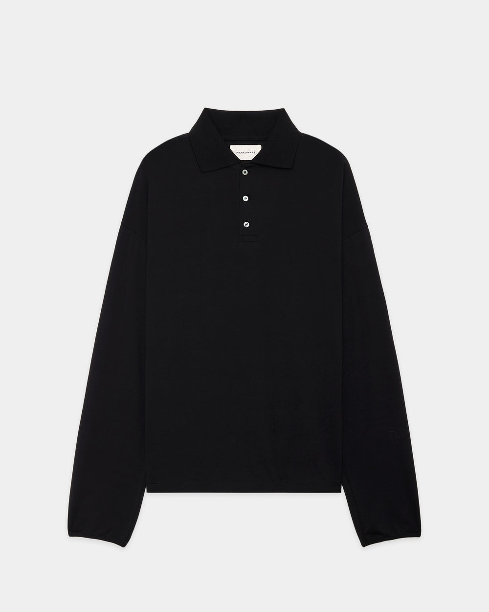 SUPER 160s WOOL WASHABLE KNIT LONG SLEEVE POLO, Black