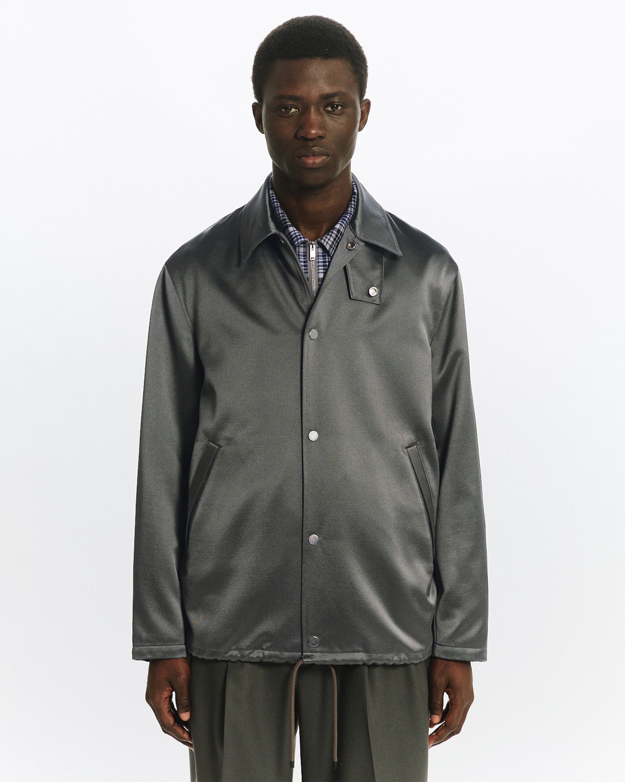 BRATAC SILK × CASHMERE SATIN COACH JACKET II, Sage Green