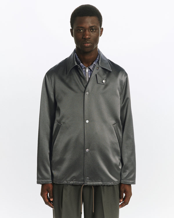 BRATAC SILK × CASHMERE SATIN COACH JACKET II, Sage Green