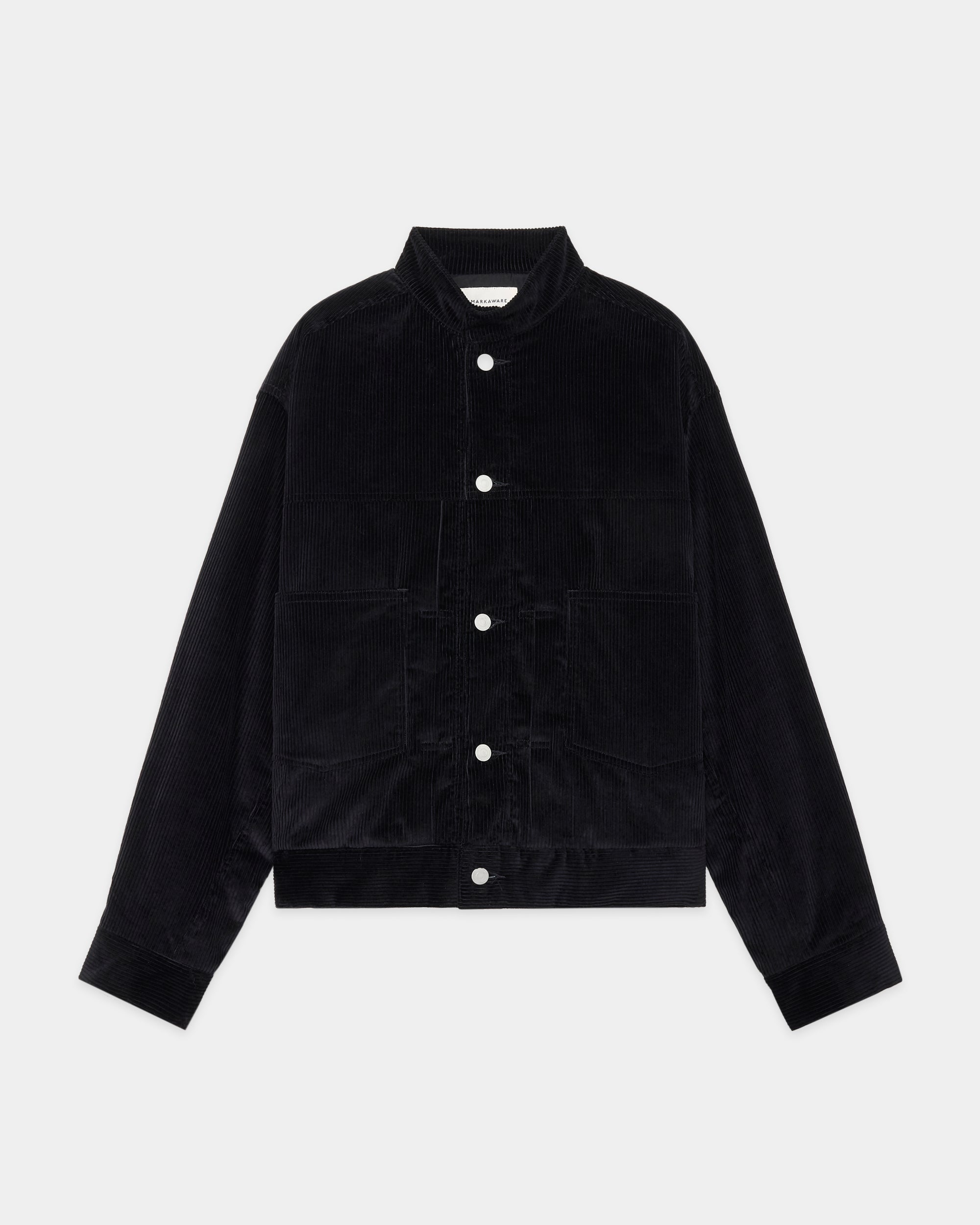 ORGANIC COTTON 6-WALE CORDUROY PUFFED MANDARIN COLLAR WORK JACKET, Black