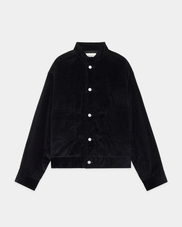 オーガニックコットン 6W コーデュロイ / パフドマンダリンカラーワークジャケット, Black