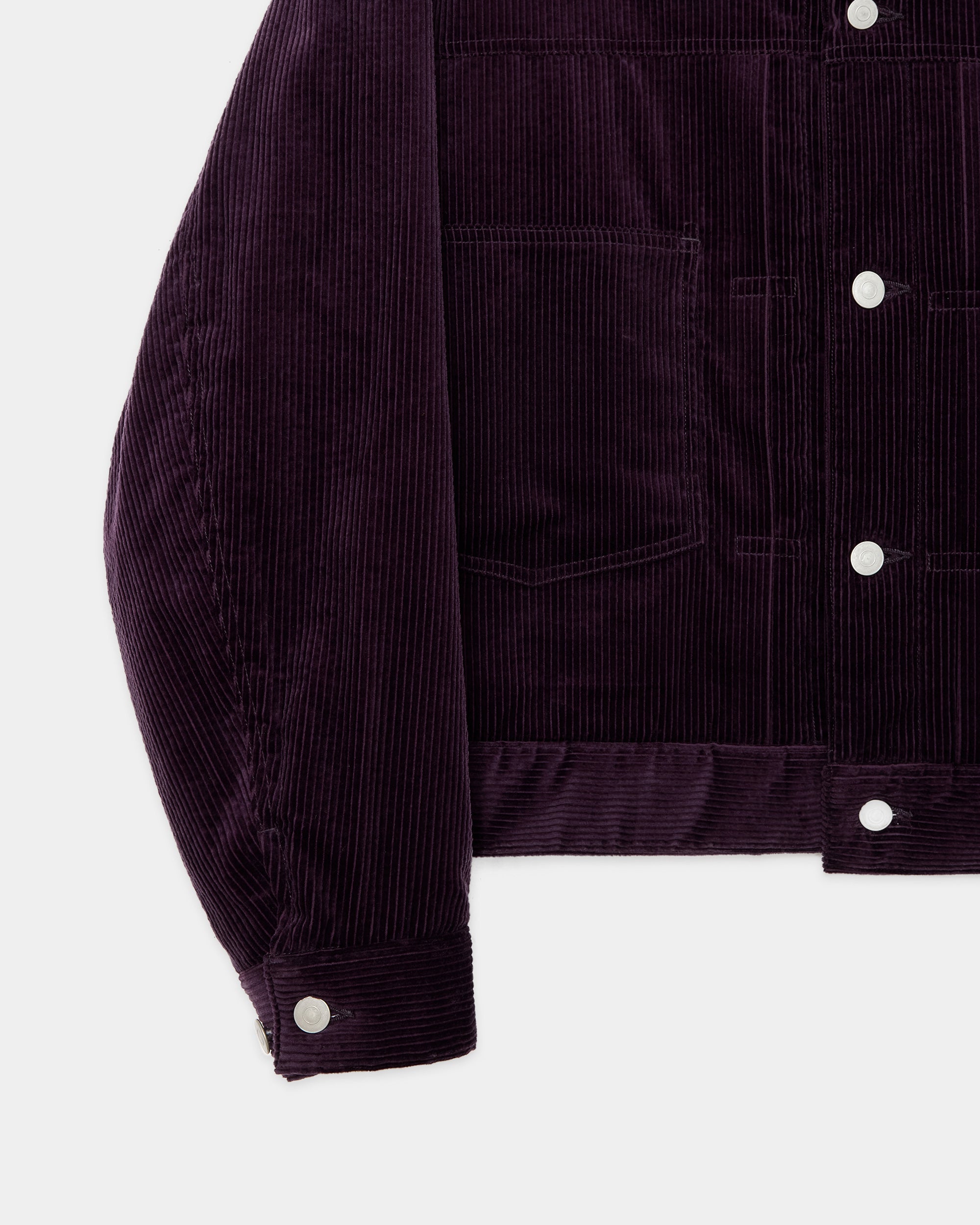 ORGANIC COTTON 6-WALE CORDUROY PUFFED MANDARIN COLLAR WORK JACKET, Purple
