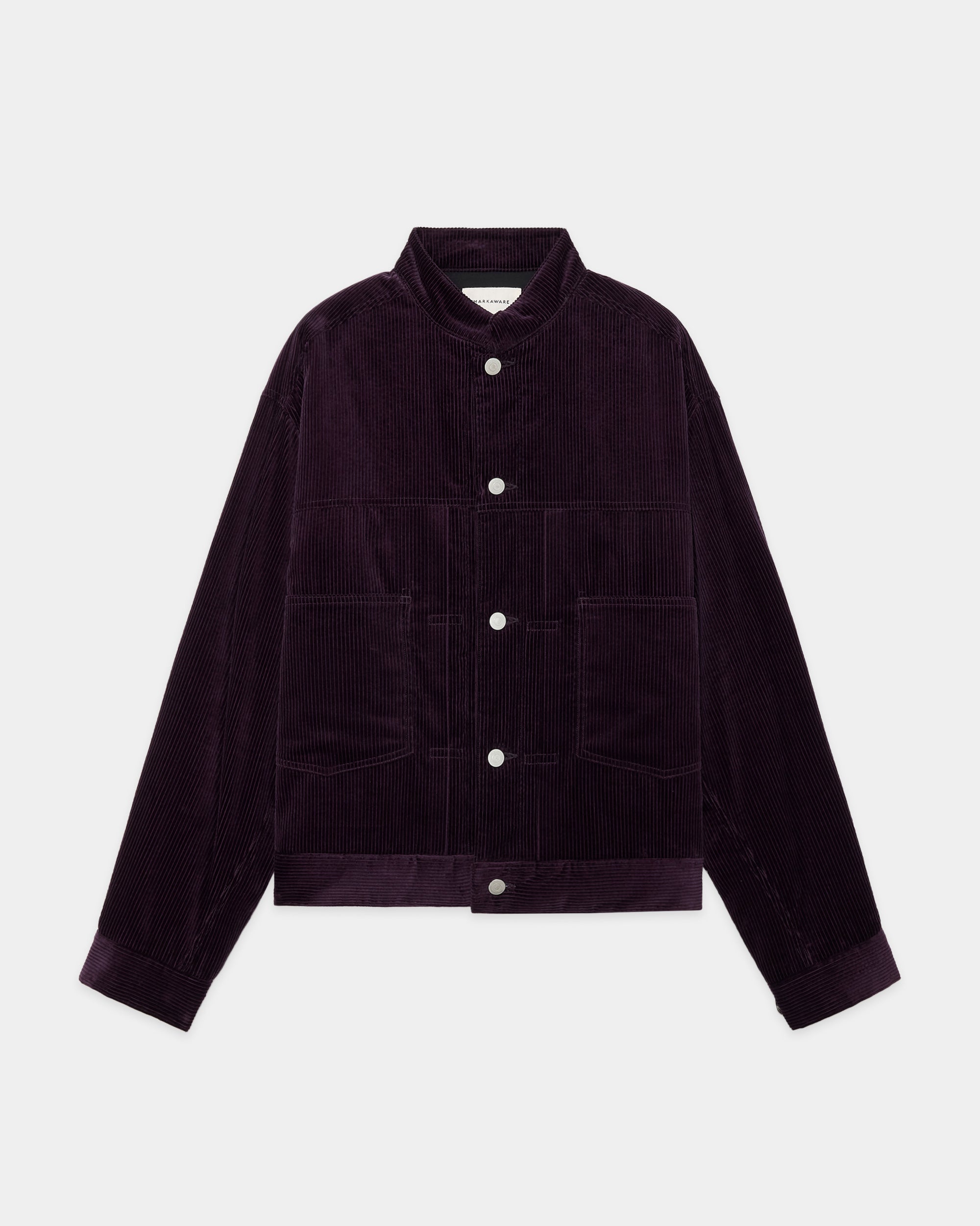 ORGANIC COTTON 6-WALE CORDUROY PUFFED MANDARIN COLLAR WORK JACKET, Purple