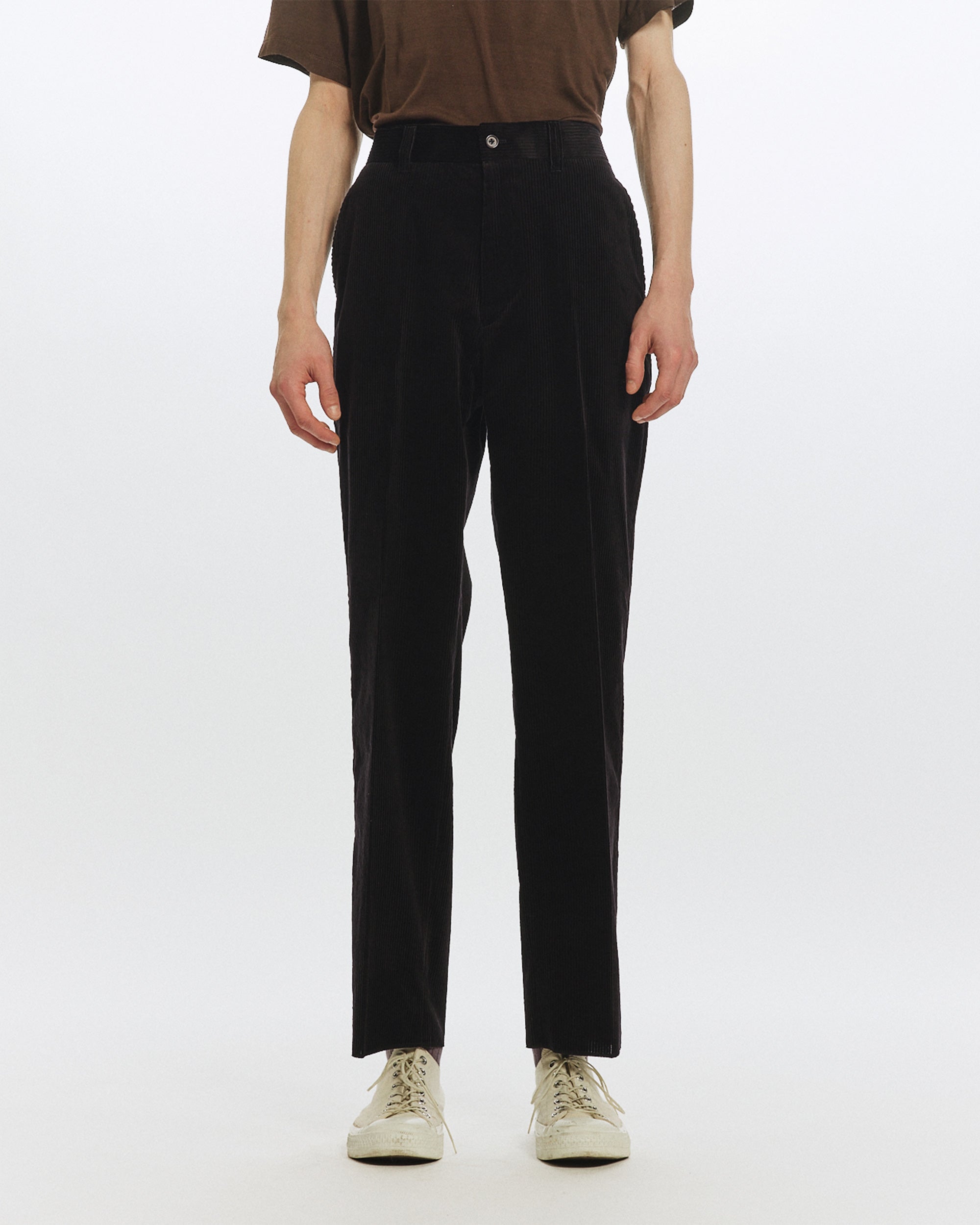 ORGANIC COTTON 6-WALE CORDUROY FLAT TAPERED CHINO TROUSERS, Black
