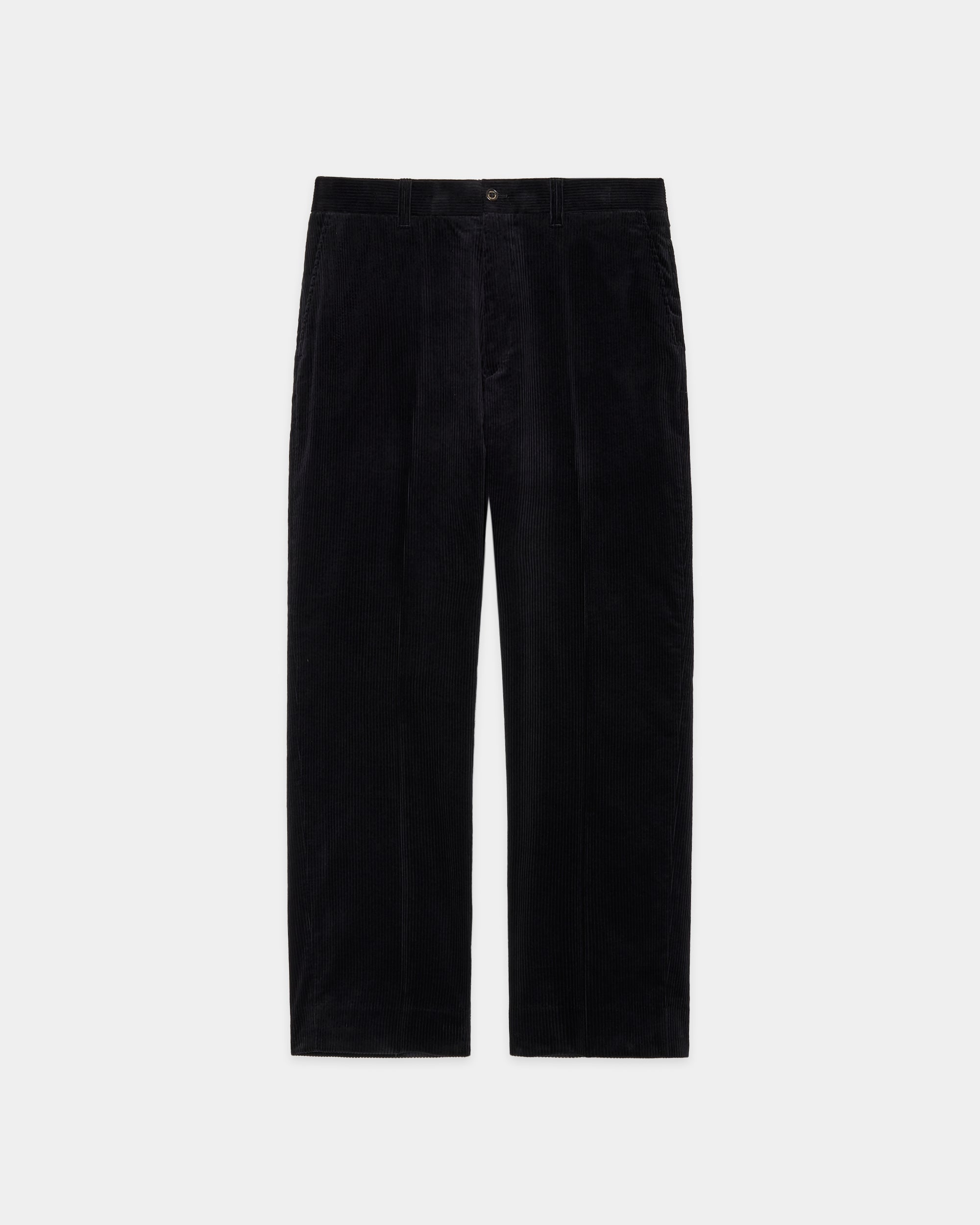 ORGANIC COTTON 6-WALE CORDUROY FLAT TAPERED CHINO TROUSERS, Black