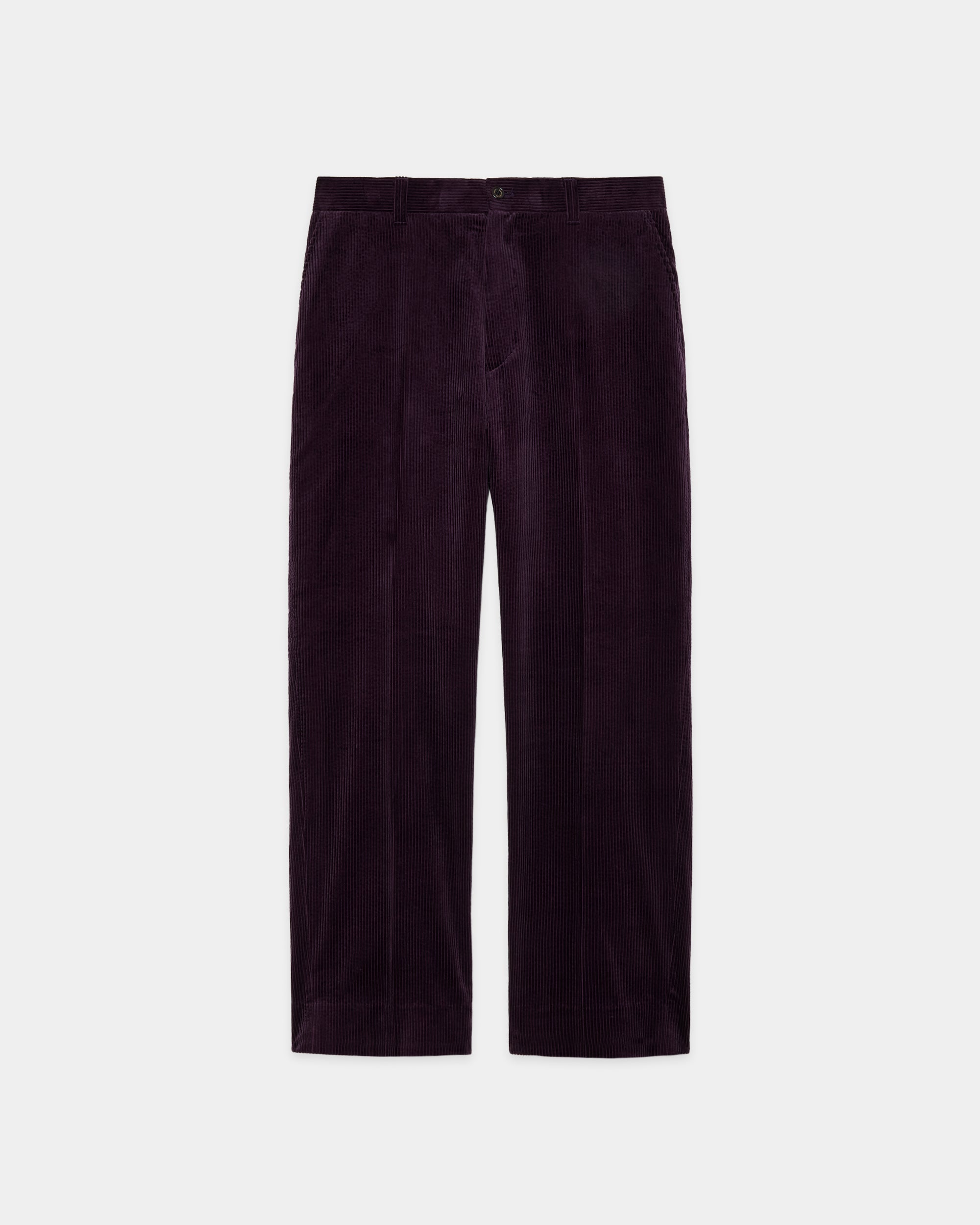 ORGANIC COTTON 6-WALE CORDUROY FLAT TAPERED CHINO TROUSERS, Purple