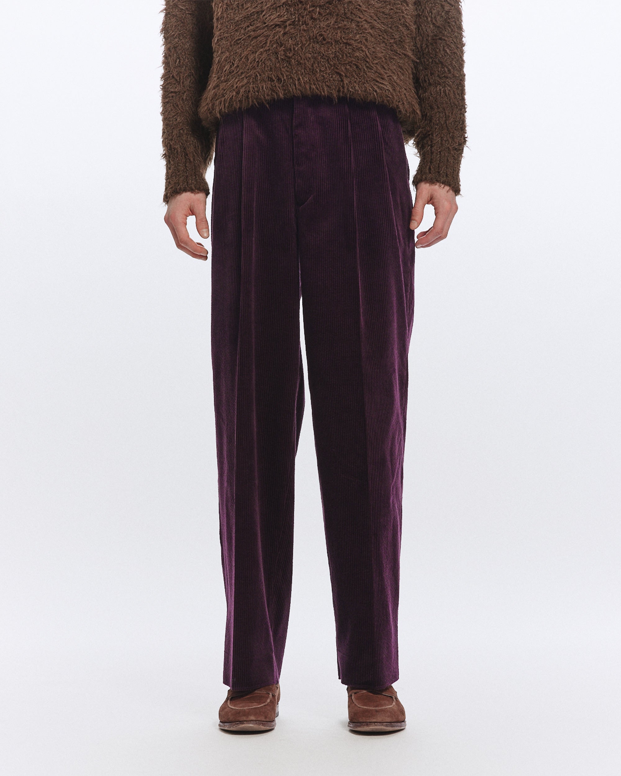 オーガニックコットン 6W コーデュロイ / クラシックフィットダブルプリーテッドトラウザーズ, Purple