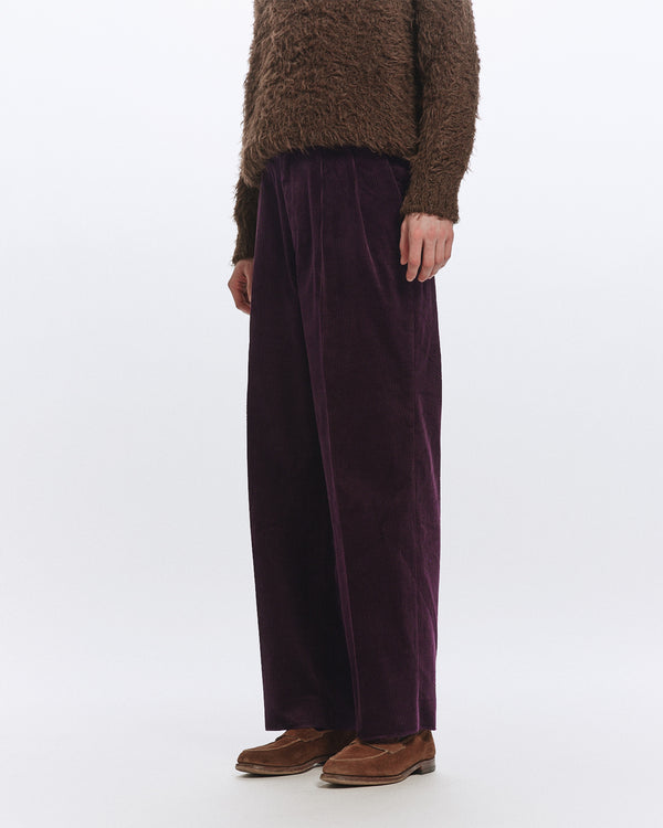 オーガニックコットン 6W コーデュロイ / クラシックフィットダブルプリーテッドトラウザーズ, Purple