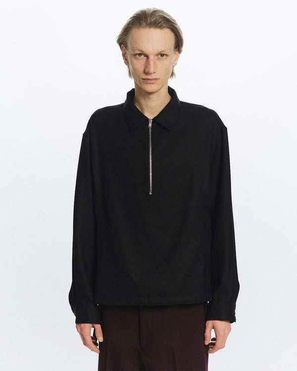 2/80 ORGANIC WOOL VIYELLA HALF ZIP SERVICE JACKET , Black