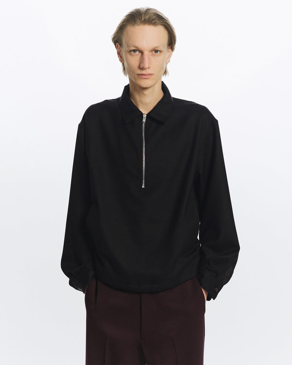 2/80 ORGANIC WOOL VIYELLA HALF ZIP SERVICE JACKET , Black