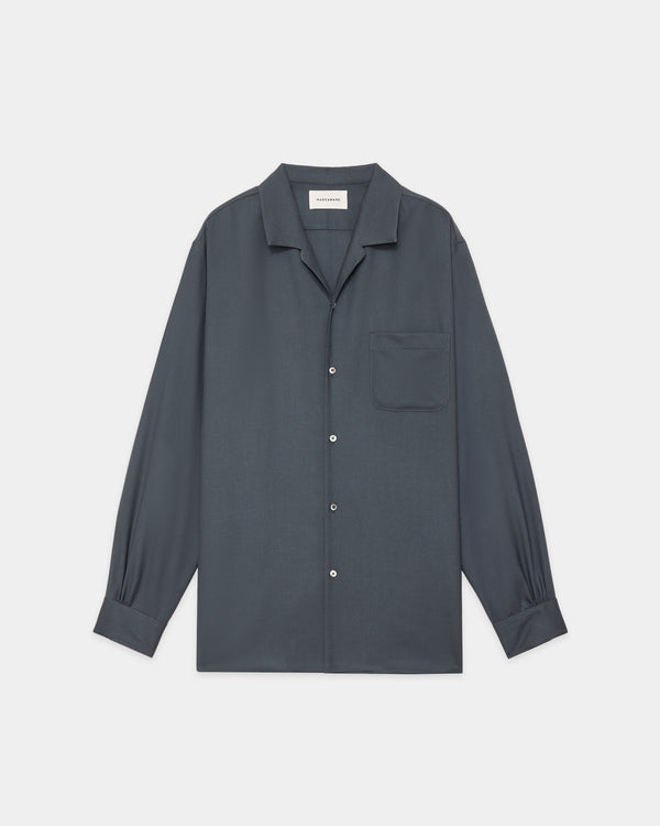 2/80 ORGANIC WOOL VIYELLA ITALIAN OPEN COLLAR SHIRT, Forest Gray