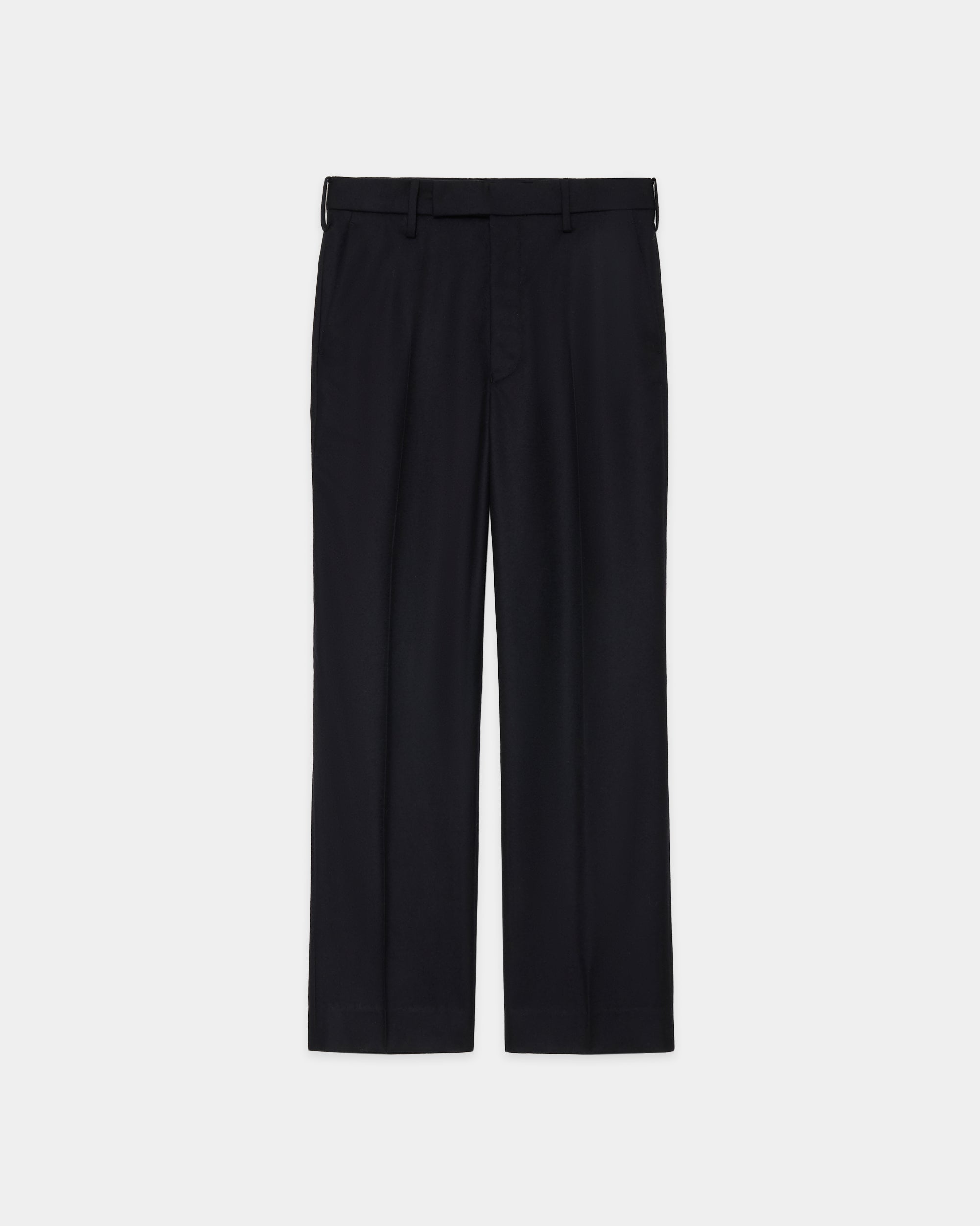 2/80 ORGANIC WOOL FLANNEL SLIM-STRAIGHT TROUSERS, Black