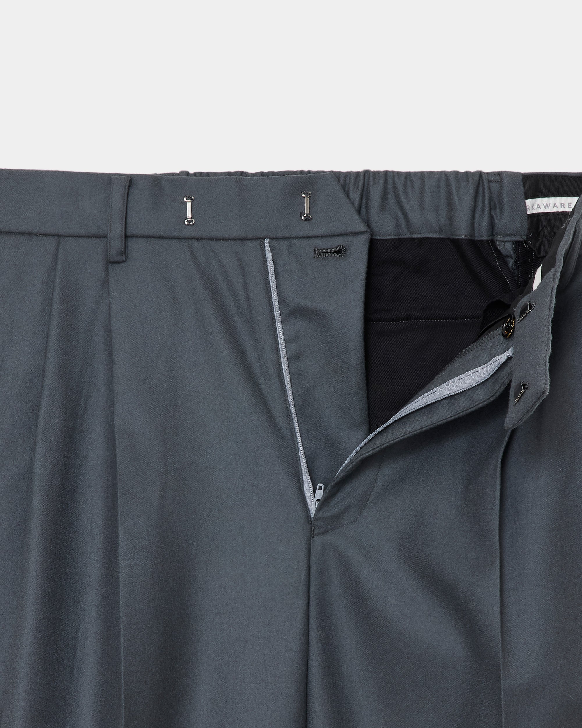 2/80 ORGANIC WOOL FLANNEL DOUBLE PLEATED WIDE TROUSERS, Forest Gray