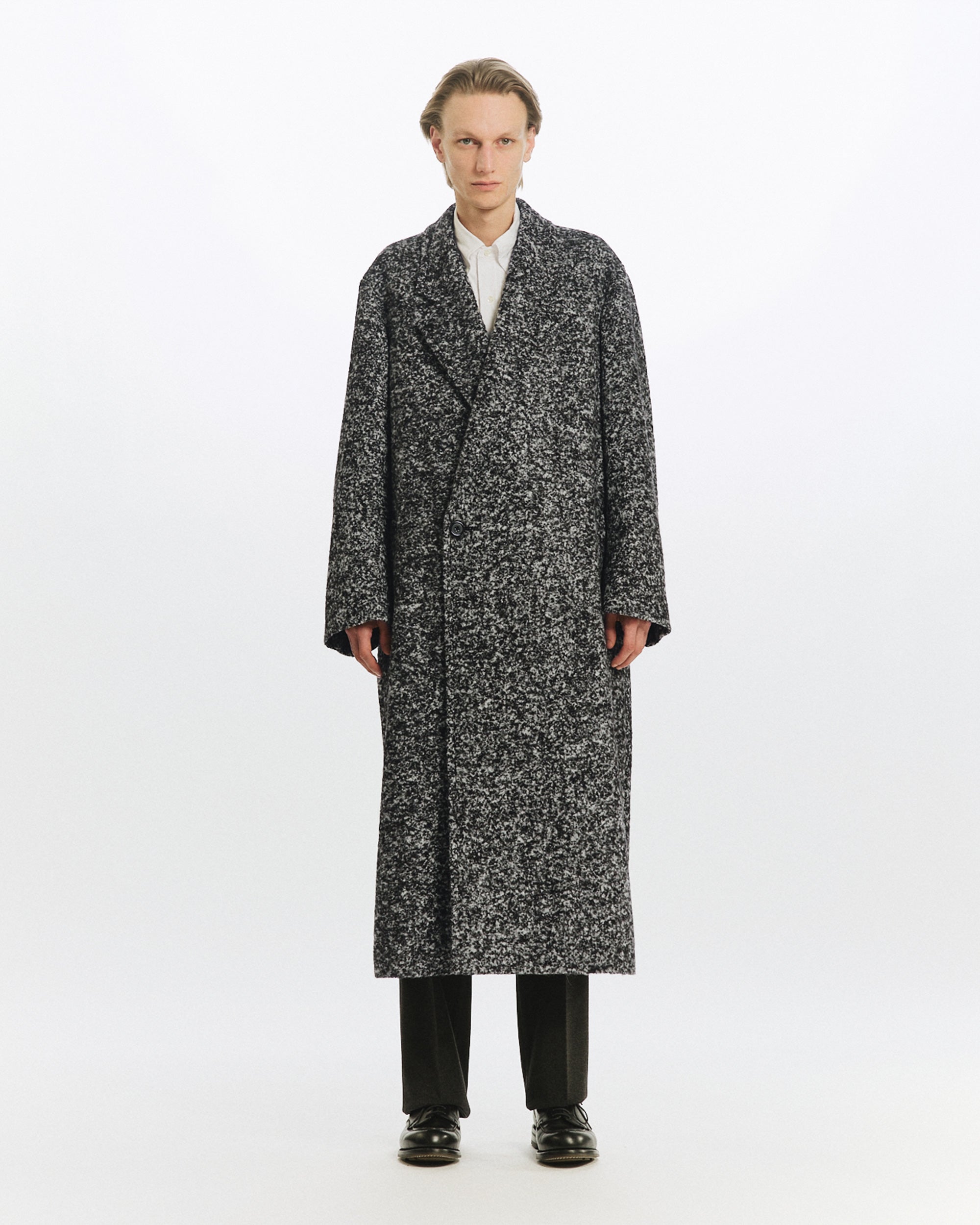 アルパカループツイード / ダブルブレステッドオーバーコート, N Black × N White